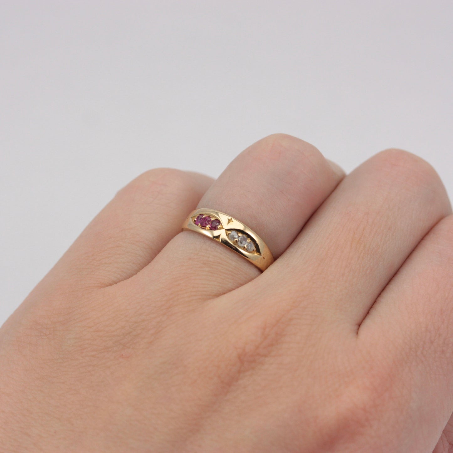 Antique 18ct Gold Ruby & Diamond Band Ring