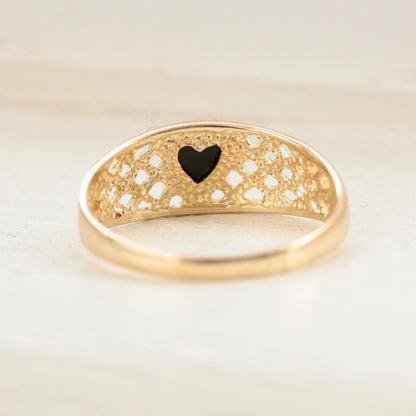 Vintage 9ct Gold Black Onyx Heart Ring, 1992
