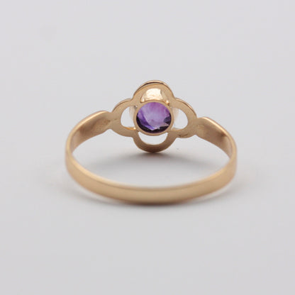 Antique 18ct Gold Amethyst Quatrefoil Ring, 1915