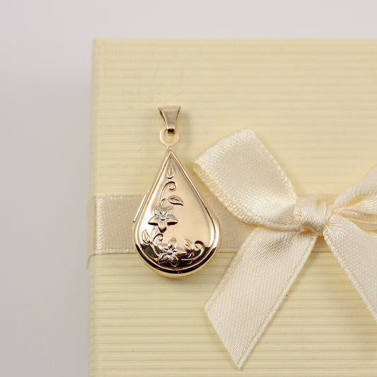 Pre-owned 9ct Yellow Gold Floral Teardrop Locket
