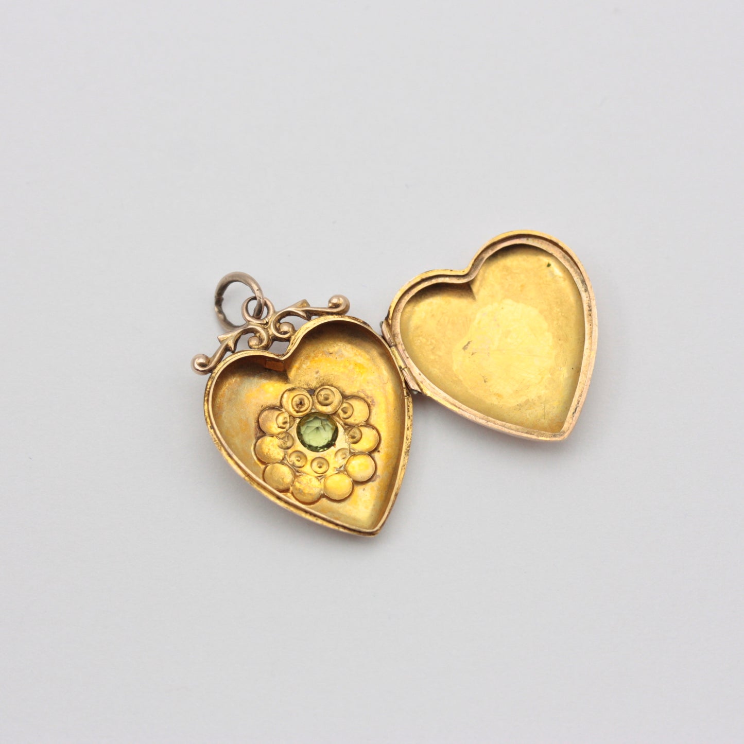 Antique Edwardian 9ct Gold Peridot and Pearl Heart Locket, 1909