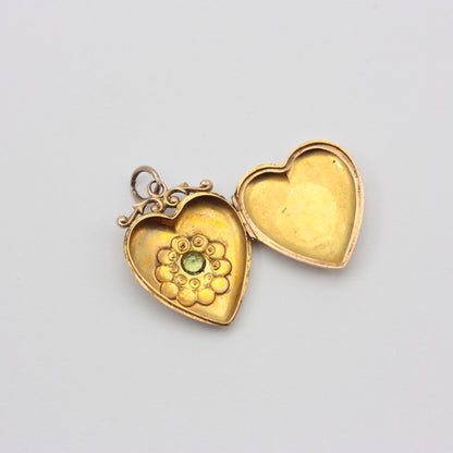 Antique Edwardian 9ct Gold Peridot and Pearl Heart Locket, 1909