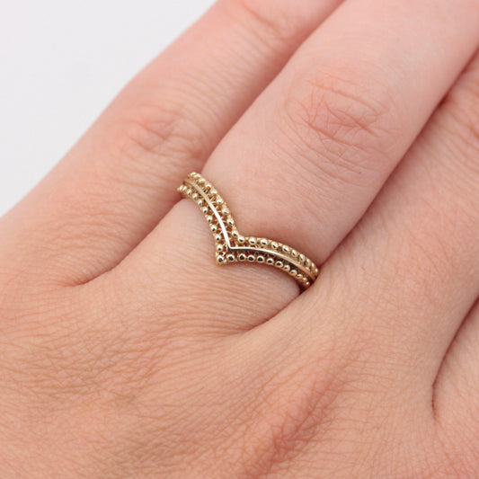 Vintage 9ct Gold Beaded Detail Wishbone Ring, 1990