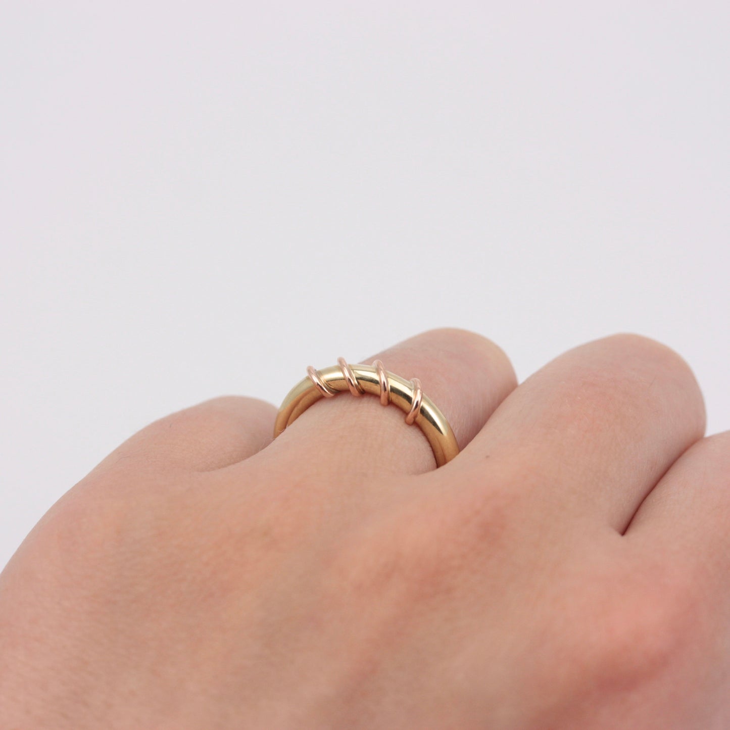 Chunky Vintage 9ct Gold Ring with Rose Gold Twist, 1997