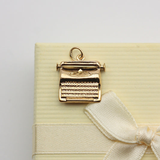 Vintage 9ct Gold Typewriter Charm, Fred Manshaw, 1971