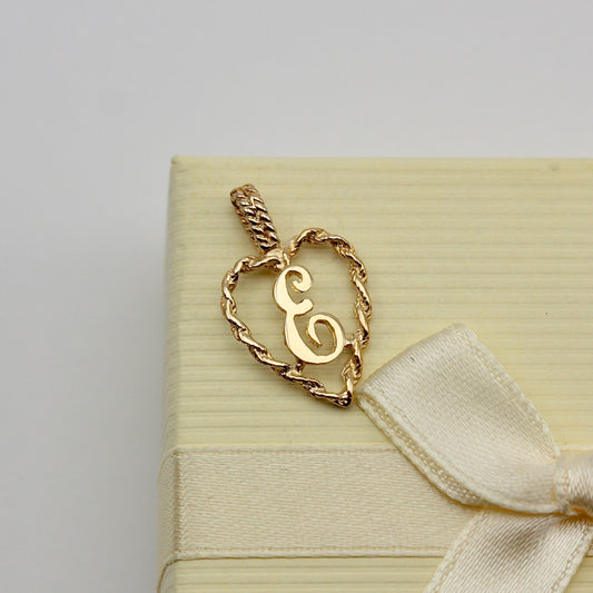  Vintage 9ct Gold Letter 'E' Heart Pendant, 1980