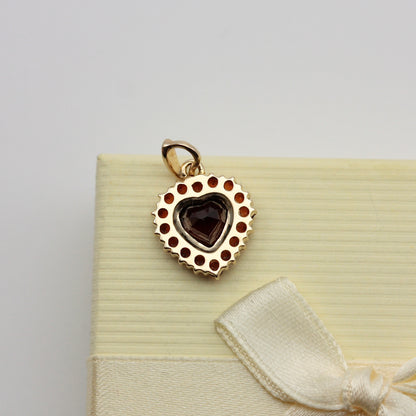 Vintage 9ct Gold Garnet Cluster Heart Pendant
