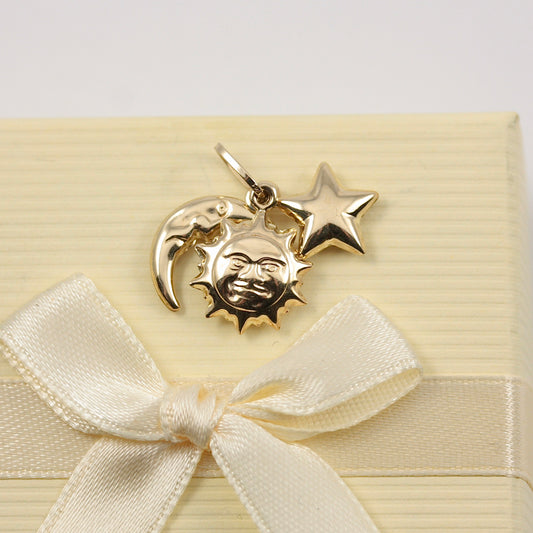 Pre-owned 9ct Gold Celestial Charm - Sun, Moon & Star