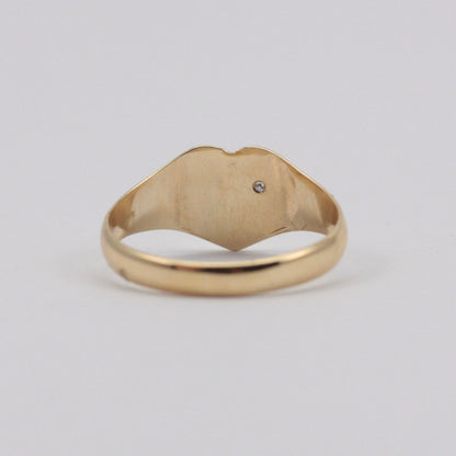 Vintage 9ct Gold Heart Signet Ring with Diamond, 1990