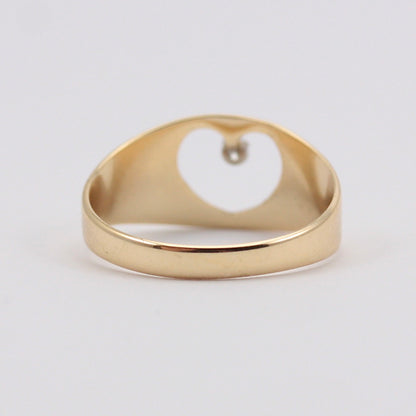 Vintage 9ct Gold Heart Cut Out Band with Diamond, 1978