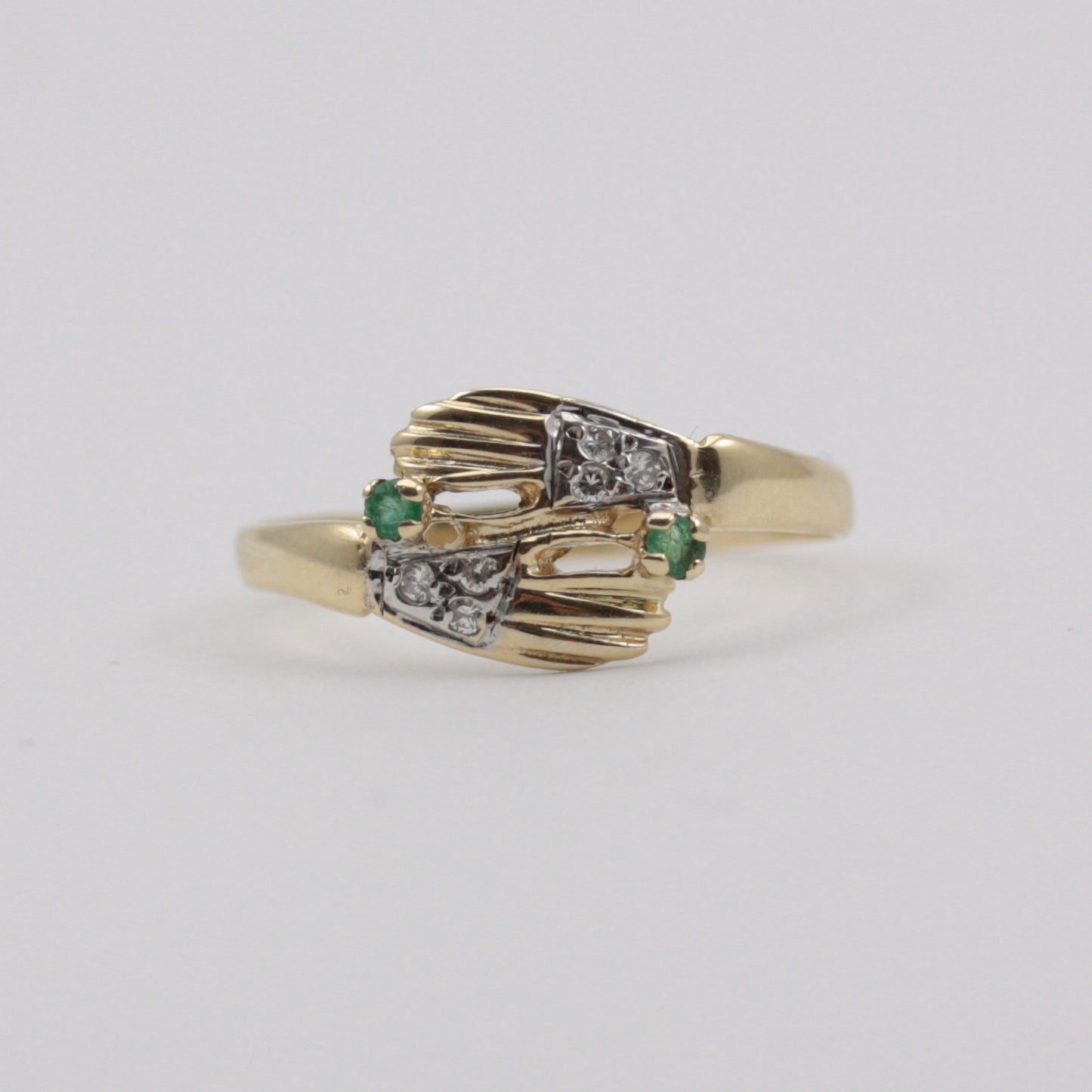 Vintage 9ct Gold Pair of Hands Ring with Diamonds and Emeralds