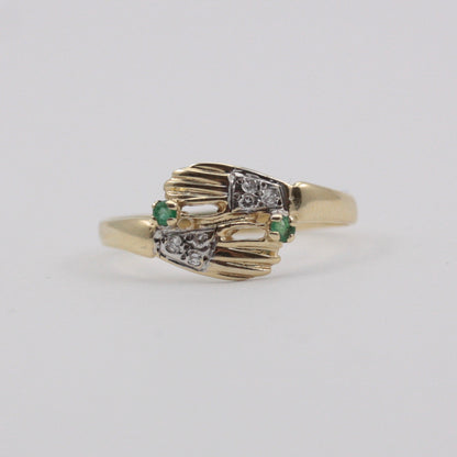 Vintage 9ct Gold Pair of Hands Ring with Diamonds and Emeralds