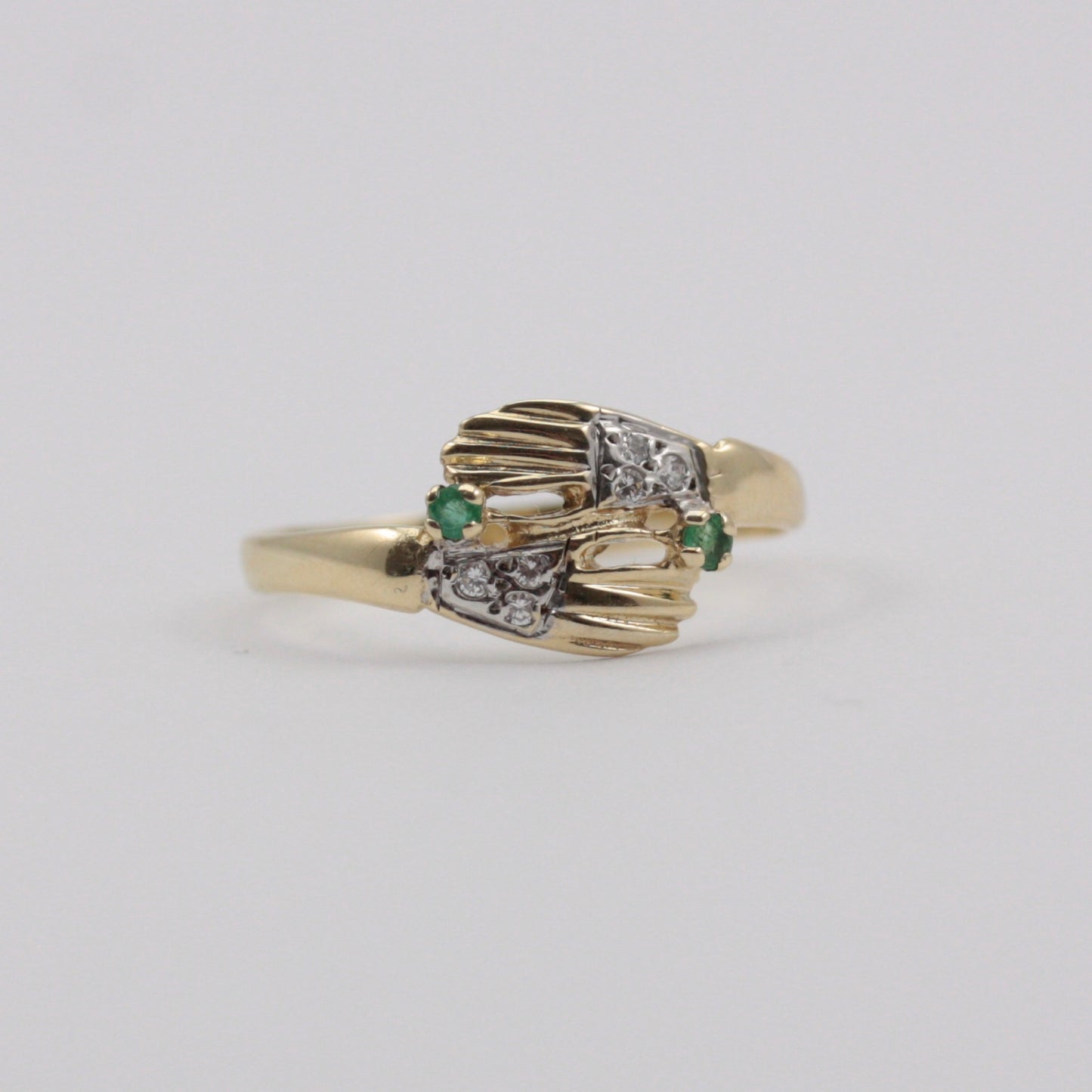 Vintage 9ct Gold Pair of Hands Ring with Diamonds and Emeralds