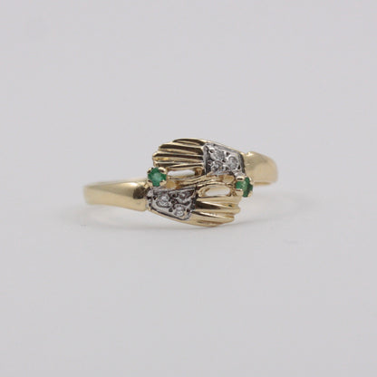 Vintage 9ct Gold Pair of Hands Ring with Diamonds and Emeralds
