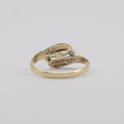 Vintage 9ct Gold Pair of Hands Ring with Diamonds and Emeralds