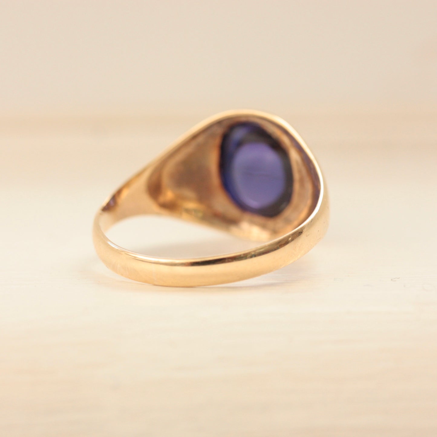 Vintage 9ct Gold Synthetic Sapphire Cabochon Ring, 1969