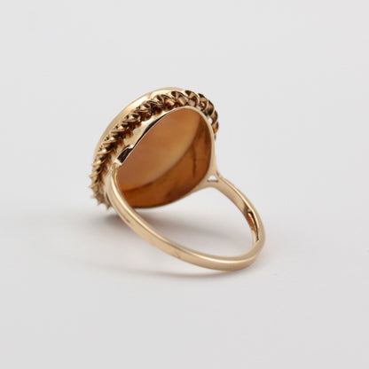 Vintage 9ct Gold Floral Shell Cameo Ring, 1990