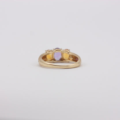 Pre-owned 9ct Gold Amethyst & Citrine Three Stone Ring