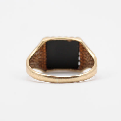 Vintage 9ct Gold Square Onyx Signet Ring, 1976