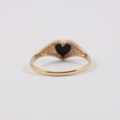 Vintage 9ct Gold Onyx Heart Signet Ring, 1993