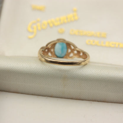 Late Vintage 9ct Gold and Blue Topaz Celtic Ring