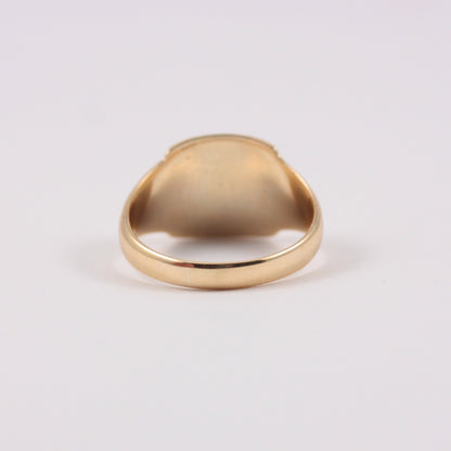 Vintage 9ct Gold Round Blank Signet Ring with Floral Shoulders, 1947