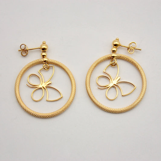 pre-owned 9ct gold butterfly hoop earrings
