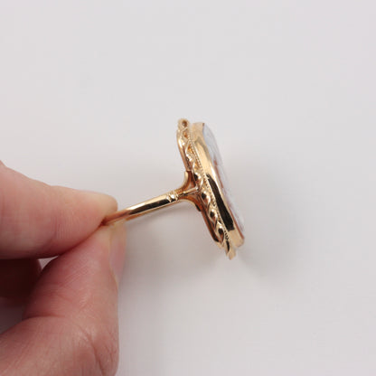 Vintage 9ct Gold Carved Shell Cameo Statement Ring, 1979