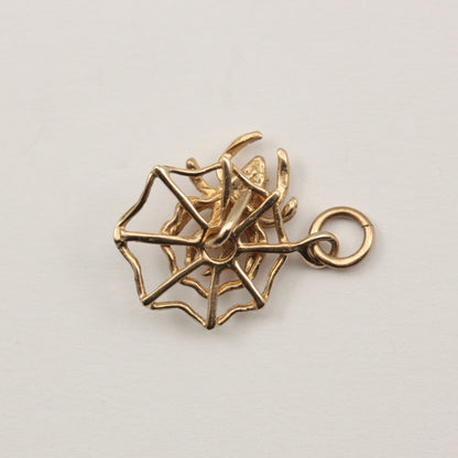 Pre-owned 9ct Gold Spider Web Charm with Articulated Spider