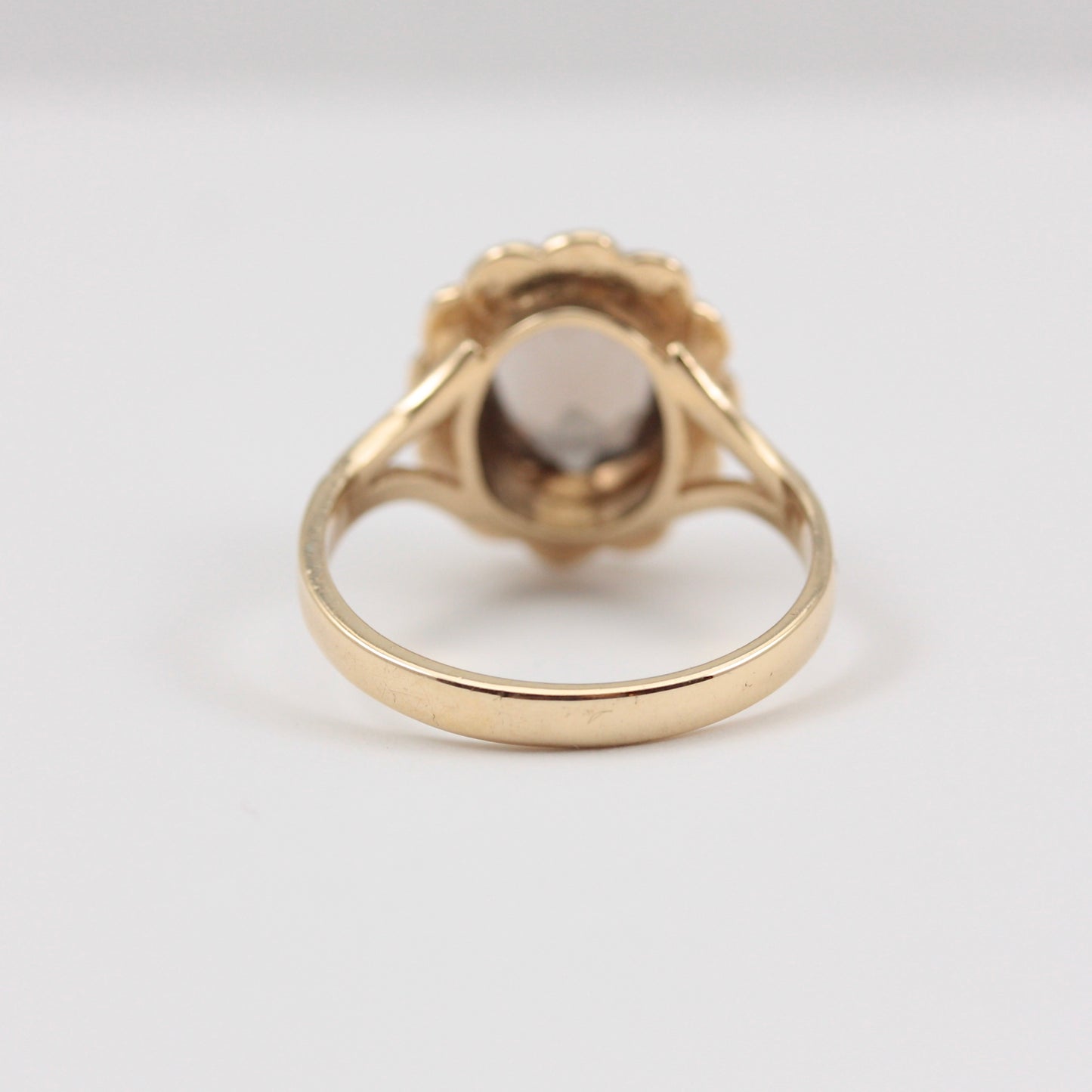 Vintage Yellow Gold Smokey Quartz Fancy Frame Ring