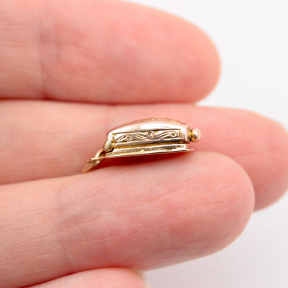 Vintage 9ct Gold Opening Engagement Ring Box Charm, 1952