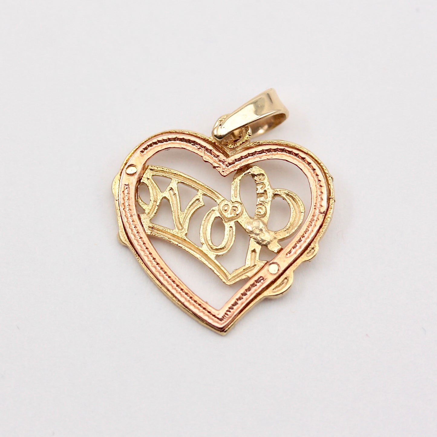 Vintage 9ct Yellow and Rose Gold 'LOVE' Heart Pendant