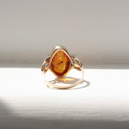 Vintage 9ct Gold and Baltic Amber Ring, 1999