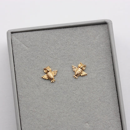 Solid 9ct Gold Owl Stud Earrings