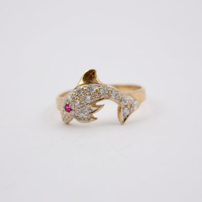 Pre-owned gold dolphin ring with CZ