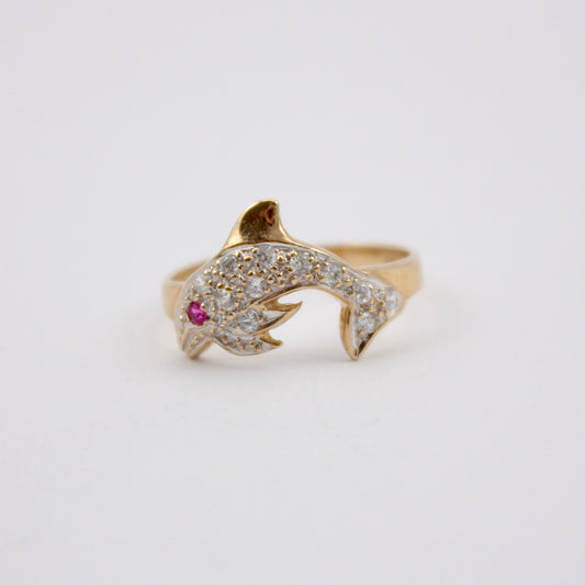 Pre-owned gold dolphin ring with CZ