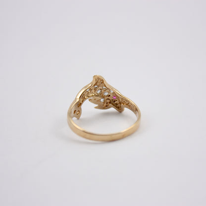 Pre-owned 9ct Gold Cubic Zirconia Dolphin Ring with Ruby Eyes