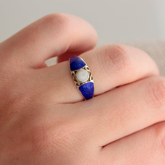 vintage 9ct gold opal enamel ring