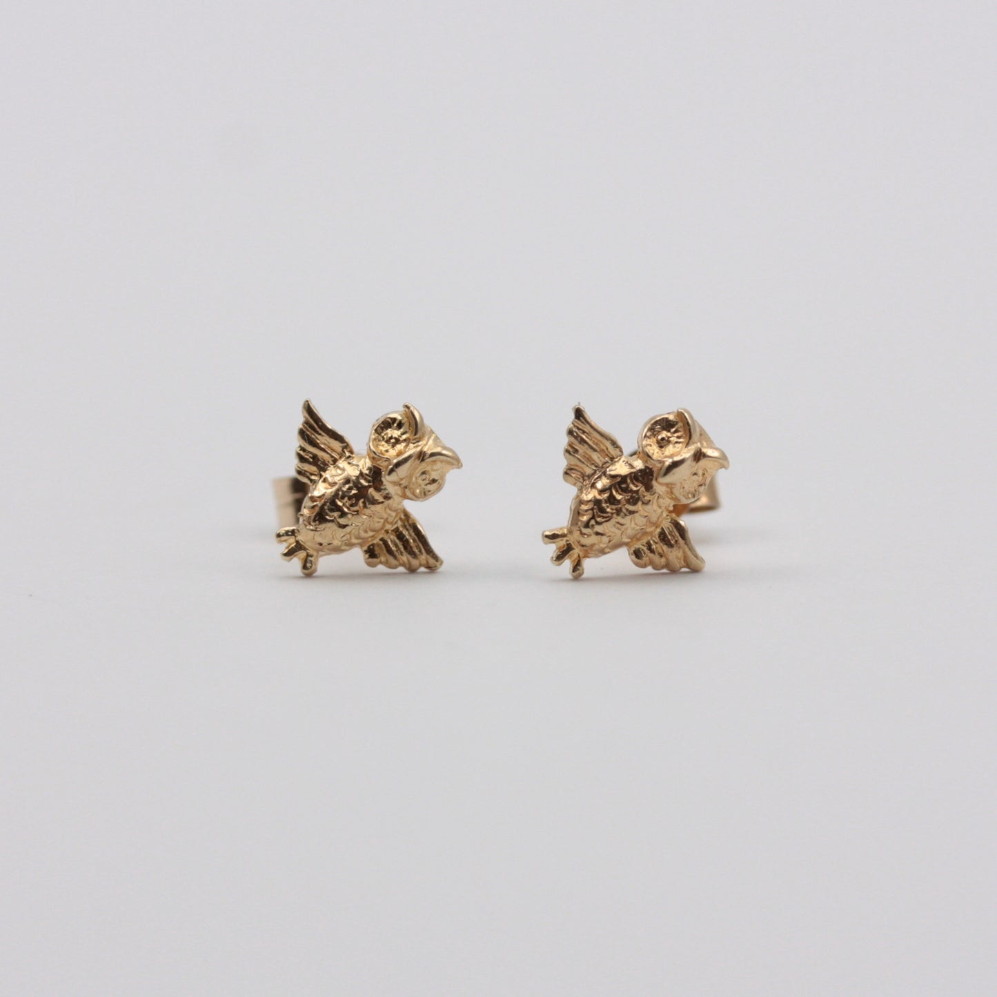 Solid 9ct Gold Owl Stud Earrings