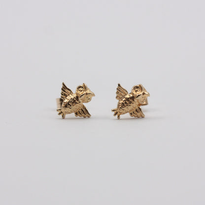 Solid 9ct Gold Owl Stud Earrings