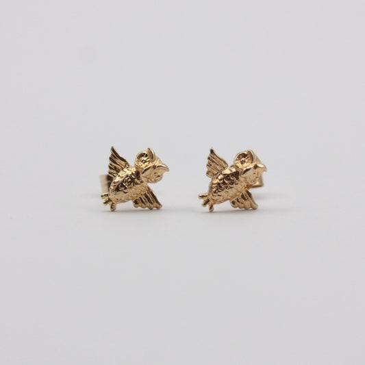 Solid 9ct Gold Owl Stud Earrings