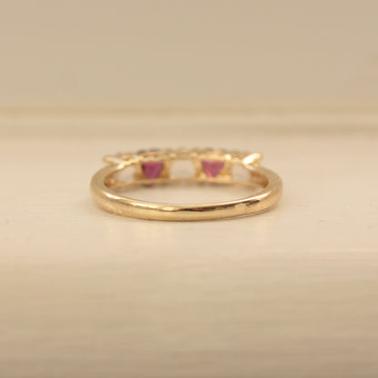 Pre-owned 9ct Gold Garnet & Rose Quartz Hearts Ring, 2006