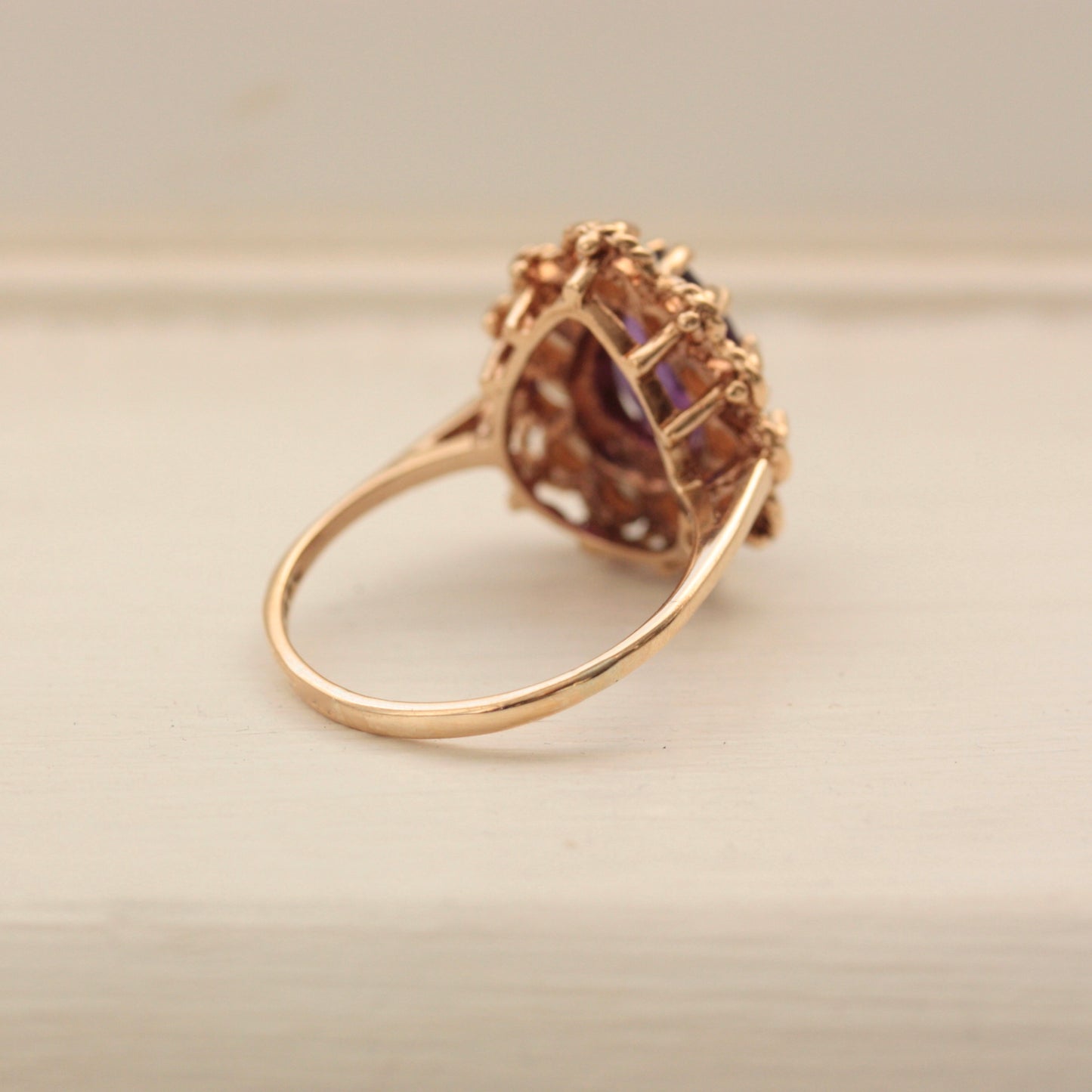 Vintage 9ct Gold Pearl & Amethyst Pear Cluster Ring, 1973