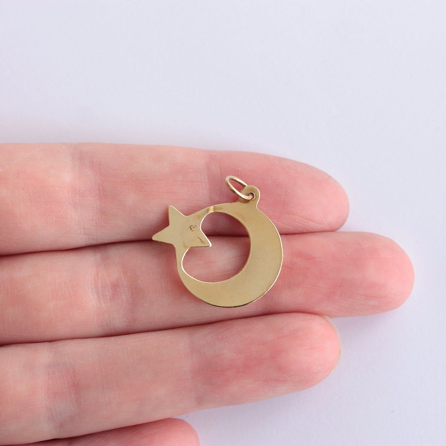 Vintage Yellow Gold Crescent Moon and Star Pendant