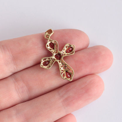 Vintage 9ct Gold and Garnet Openwork Cross Pendant