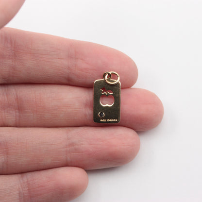 Vintage 9ct Gold Apple Cut Out Pendant / Charm with Sapphire, 1981
