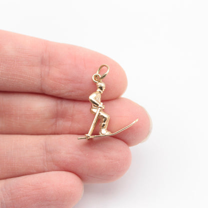 Vintage 9ct Gold Skier Charm, 1966