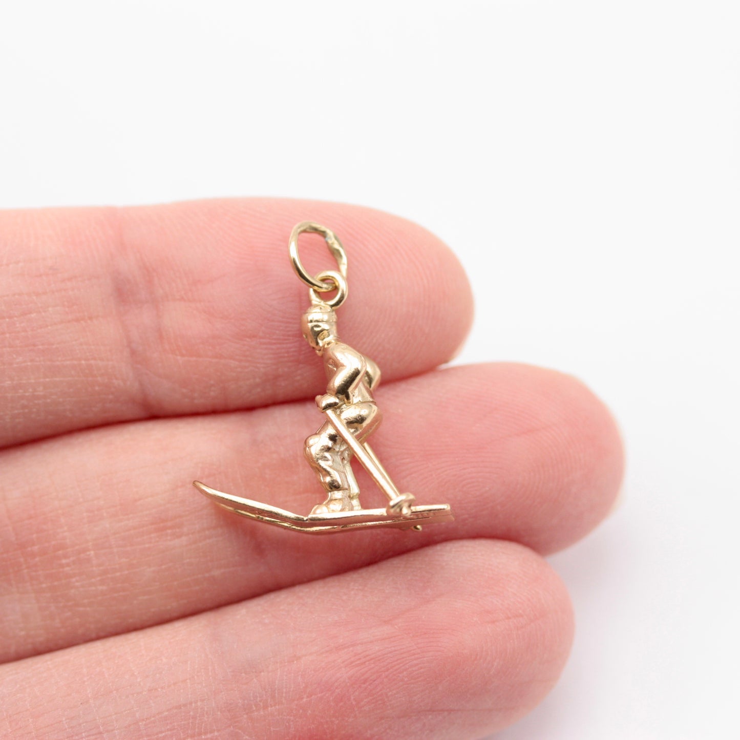 Vintage 9ct Gold Skier Charm, 1966
