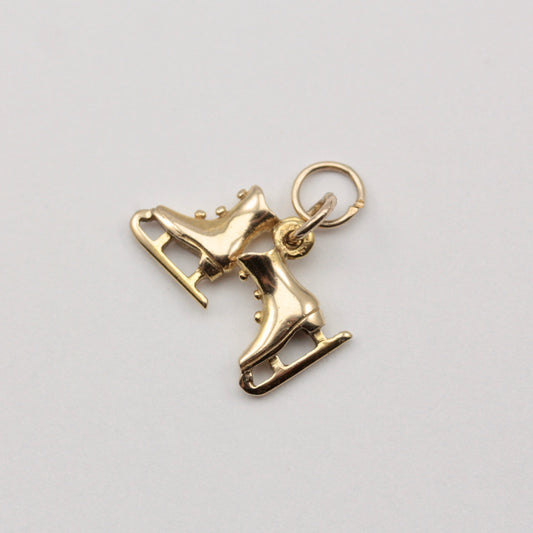 Vintage 9ct Gold Pair of Ice Skates Charm, c1970s