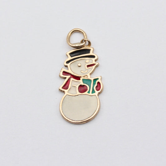 Vintage 9ct Gold Enamel Carol Signing Snowman Flat Charm